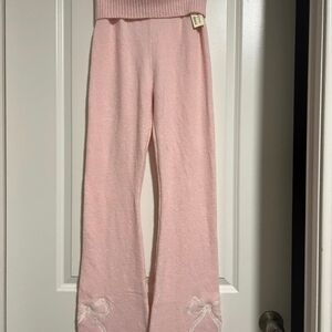 Aeropostale Pink Cozy Knit Lounge Pants with Embroidered Bows